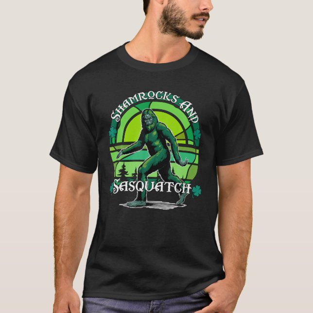 Irish Shamrocks And Sasquatch St Patrick's Day Luc T-Shirt (Front)