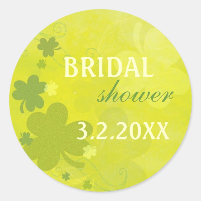 Irish Shamrocks Green Bridal Shower Classic Round Sticker (Front)