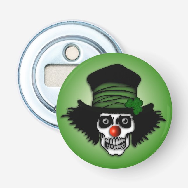 Irish Skeleton Clown Green Bottle Opener (Front)