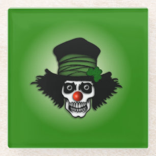 Irish Skeleton Clown Green Glass Coaster