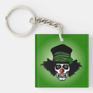 Irish Skeleton Clown Green Keychain