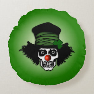 Irish Skeleton Clown Green Round Pillow