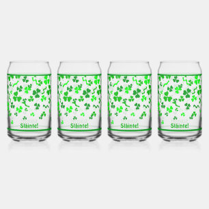 Irish Sláinte Lucky Shamrocks Design Personalized Can Glass