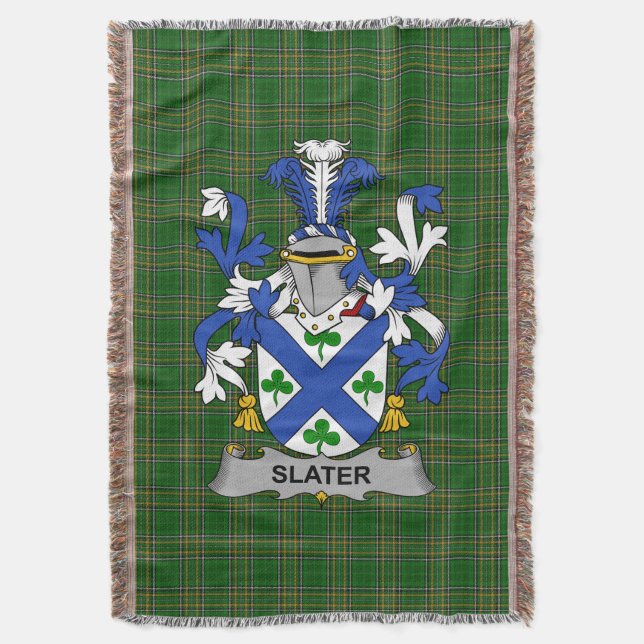  Irish Slater or Slator Coat of Arms Family Crest  Throw Blanket (Front Vertical)