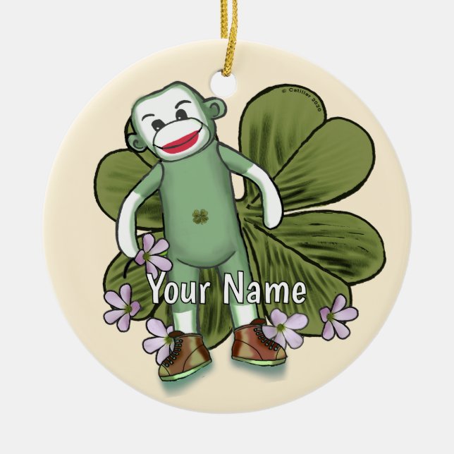 Irish Sock Monkey Ceramic Ornament (Front)