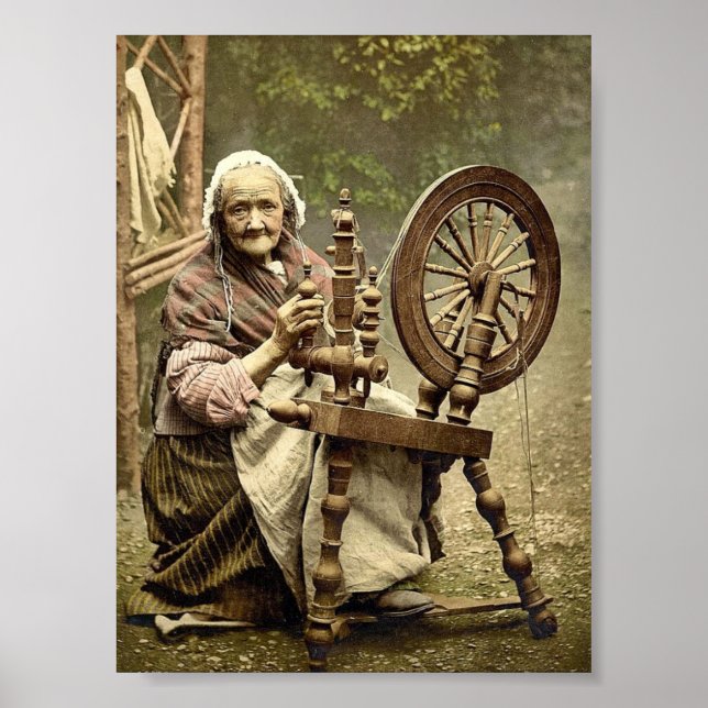 Irish Spinner and Spinning Wheel. Co. Galway, Irel Poster (Front)
