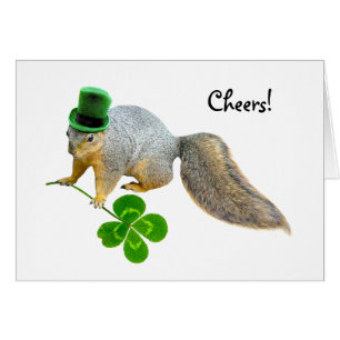 Irish Squirrel with Hat and Clover Card