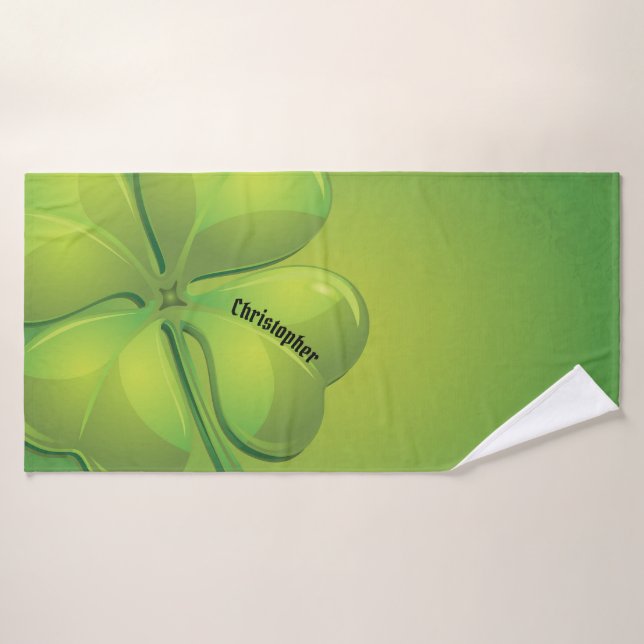 Irish St. Patrick’s Day Green Shamrock Personalize Bath Towel (Bath Towel)
