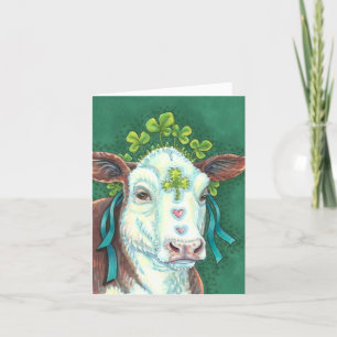 IRISH ST. PATRICK'S DAY HEIFER, SHAMROCK COW Blank Holiday Card
