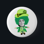 Irish St Patricks Day Jig, Photo Framed Head 2 Inch Round Button<br><div class="desc">Funny photo framed head products .. add your own face to this funny Irish St Patrick's Day leprechaun..
little leprechaun green man wearing a hat with a shamrock in it .. fun photo template for you to personalize from Ricaso</div>