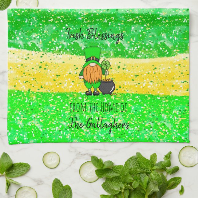 Irish St Patrick's Day Leprechaun Gnome Seasonal  Kitchen Towel (Folded)