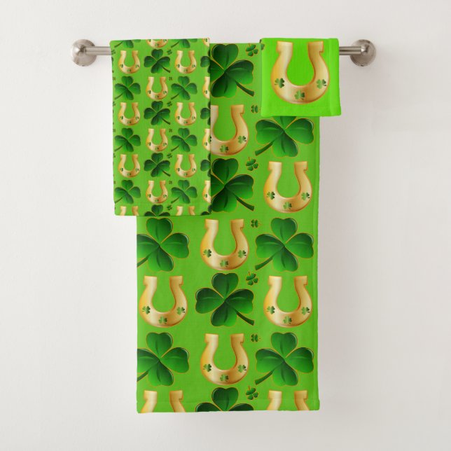 Irish St. Patricks Day Lucky Pattern Bath Towel Set (Insitu)