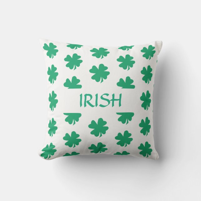 Irish St Patrick's Day Shamrock Leaf Pattern Green Outdoor Pillow (Front)
