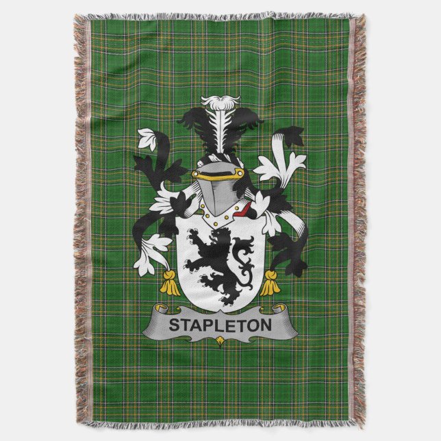  Irish Stapleton Coat of Arms Family Crest Ireland Throw Blanket (Front Vertical)