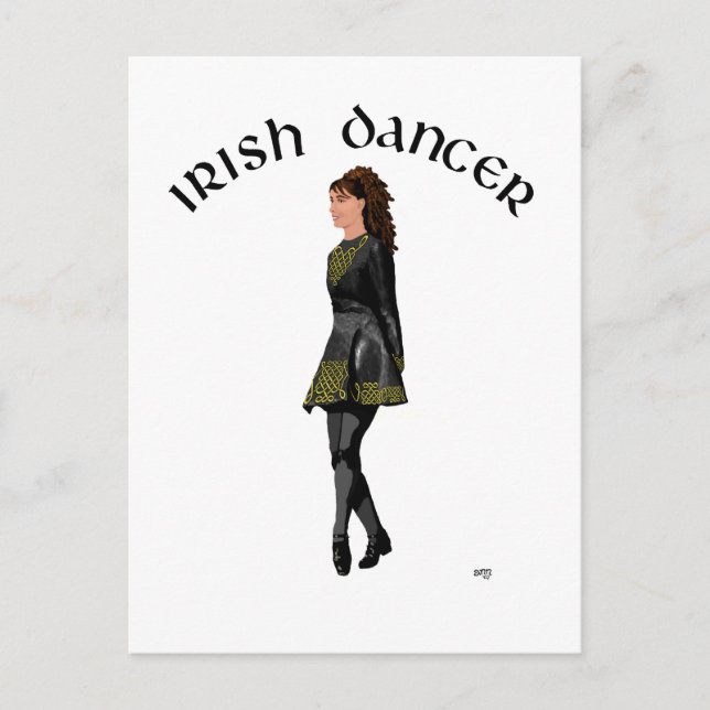 Irish Step Dancer - Black Dress, Brunette Hair Postcard (Front)
