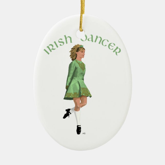 Irish Step Dancer - Green Ceramic Ornament (Front)