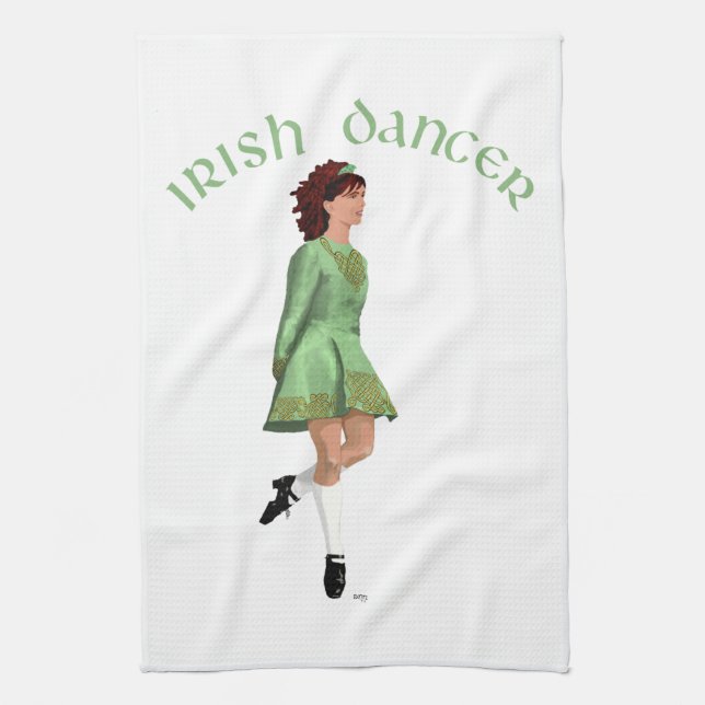 Irish Step Dancer - Green Kitchen Towel (Vertical)