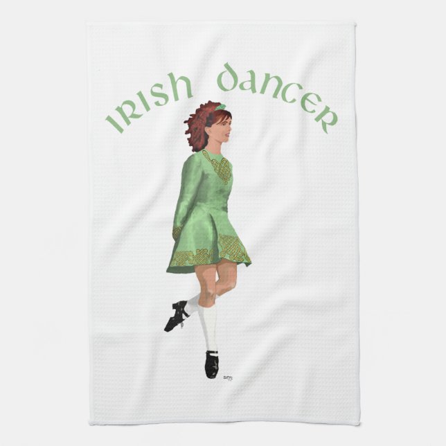 Irish Step Dancer - Green Kitchen Towel (Vertical)
