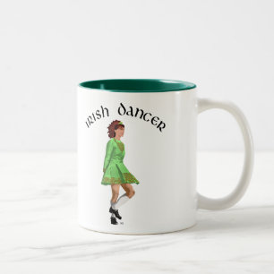 Irish Step Dancer in Green Dress Two-Tone Coffee Mug