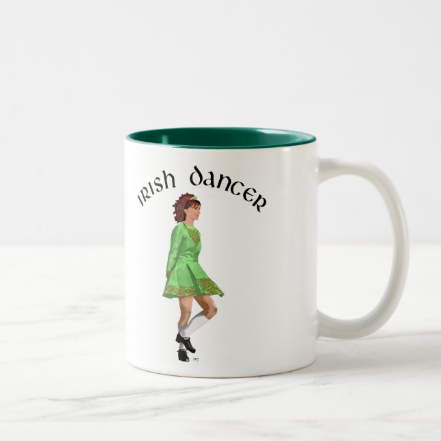Irish Step Dancer in Green Dress Two-Tone Coffee Mug (Right)