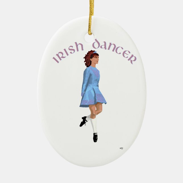 Irish Step Dancer Light Blue Ceramic Ornament (Front)