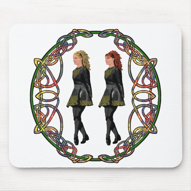 Irish Step Dancers in Celtic Knotwork Surround Mouse Pad (Front)
