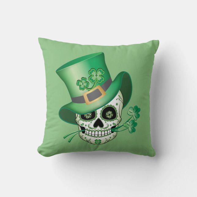 Irish Sugar Skull Throw Pillow (Front)