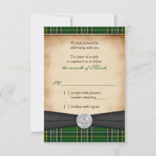 Irish Tartan Celtic Claddagh Lucky Wedding RSVP Card