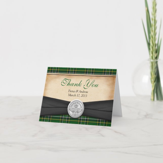 Irish Tartan Celtic Claddagh Wedding Thank You (Front)
