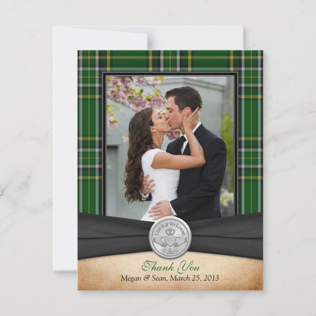 Irish Tartan Celtic Claddagh Wedding Thank You Card (Front)
