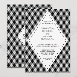 Irish Tartan Diamond Black Grey Wedding Invitation