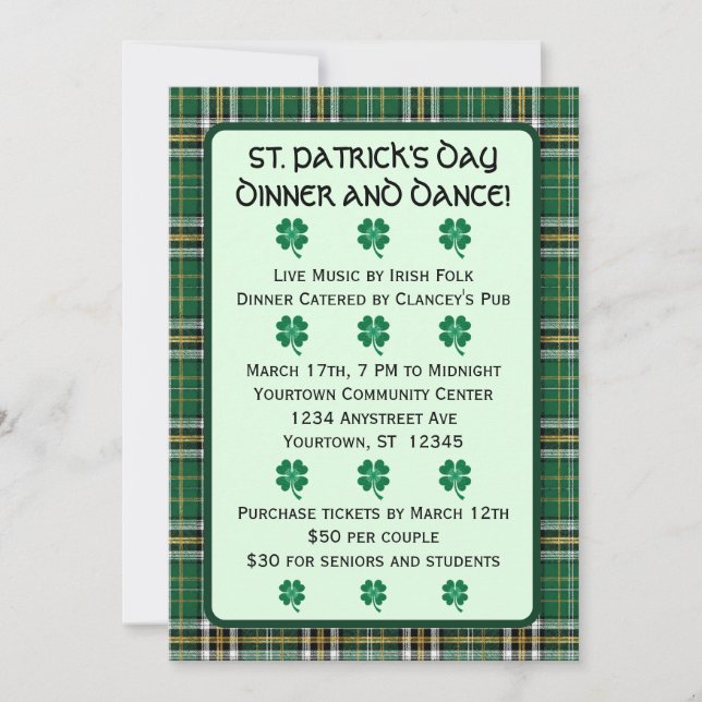 Irish Tartan St. Patrick's Day Invitation (Front)