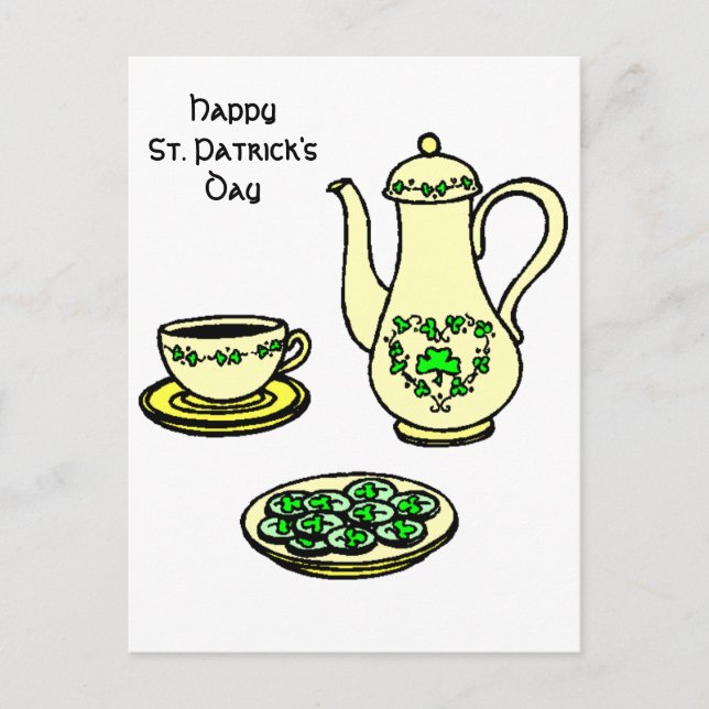 Irish Tea Set Happy St. Patrick's Day Postcard (Front)