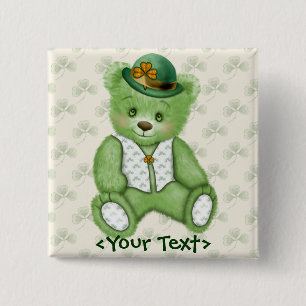 Irish Teddybear - Green 2 Inch Square Button
