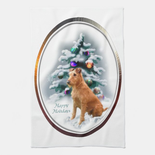 Irish Terrier Christmas Kitchen Towel (Vertical)