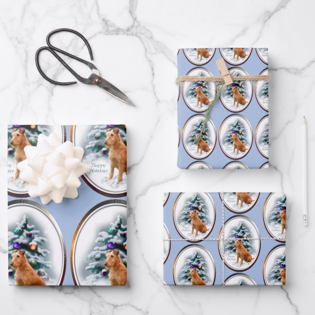 Irish Terrier Christmas Wrapping Paper Sheet (Front)