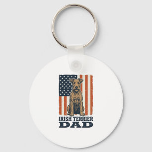 Irish Terrier Dad Patriotic Vintage Keychain