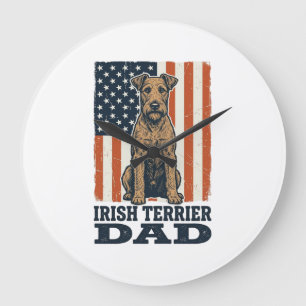 Irish Terrier Dad Patriotic Vintage Large Clock