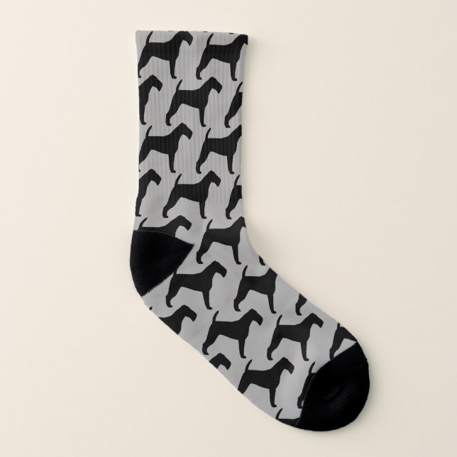 Irish Terrier Dog Silhouettes Pattern Socks (Left Inside)
