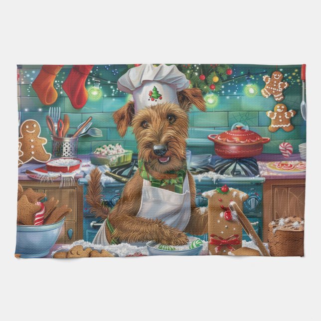 Irish Terrier Holiday Baking: Festive Christmas Kitchen Towel (Horizontal)
