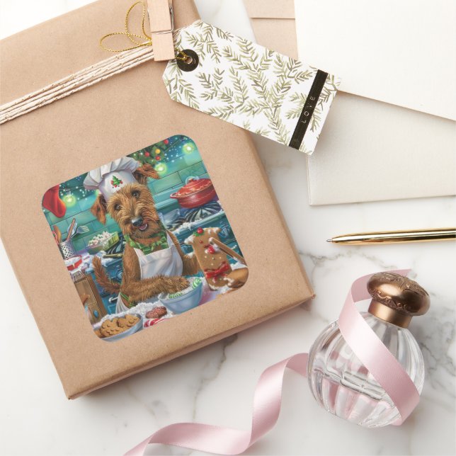 Irish Terrier Holiday Baking: Festive Christmas Square Sticker (Gifting)