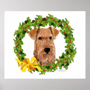 Irish Terrier Holly Wreath Poster