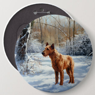 Irish Terrier Let It Snow Christmas 6 Inch Round Button