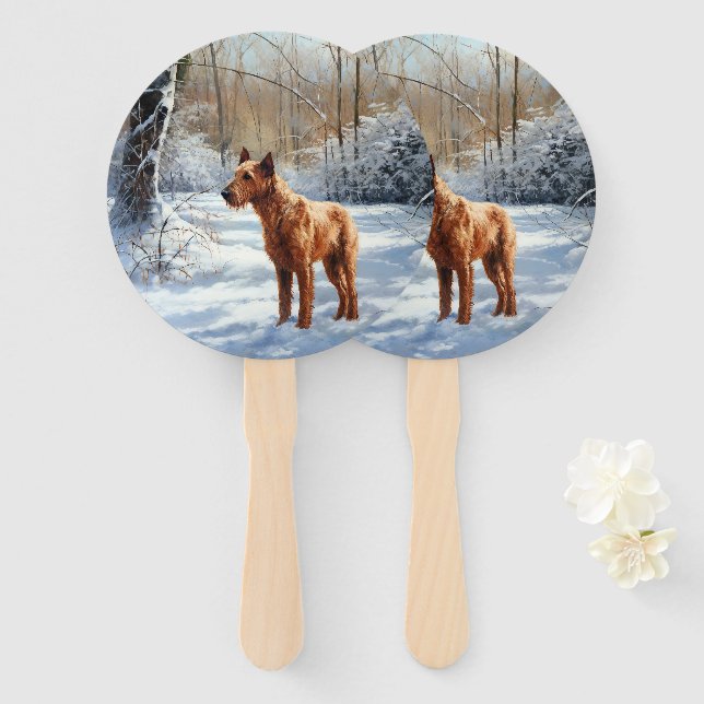 Irish Terrier Let It Snow Christmas Hand Fan (Front and Back)