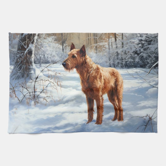 Irish Terrier Let It Snow Christmas Kitchen Towel (Horizontal)