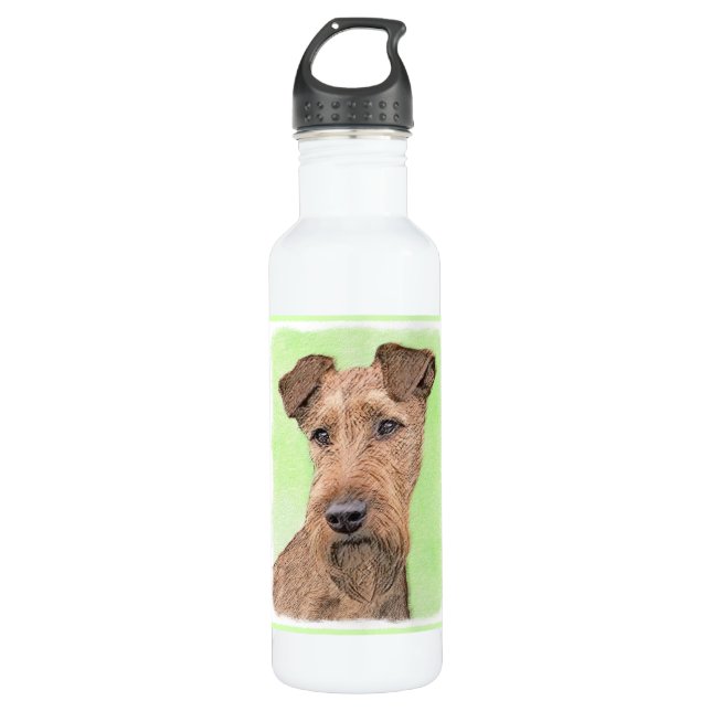 Irish Terrier Painting - Cute Original Dog Art 710 Ml Water Bottle (Front)
