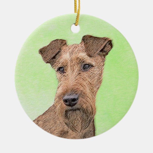 Irish Terrier Painting - Cute Original Dog Art Ceramic Ornament (Front)