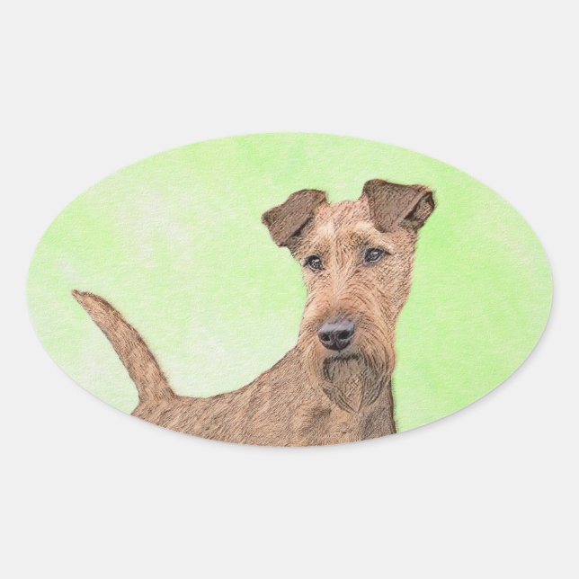 Irish Terrier Painting - Cute Original Dog Art Oval Sticker (Front)