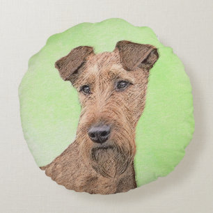 Irish Terrier Painting - Cute Original Dog Art Round Pillow