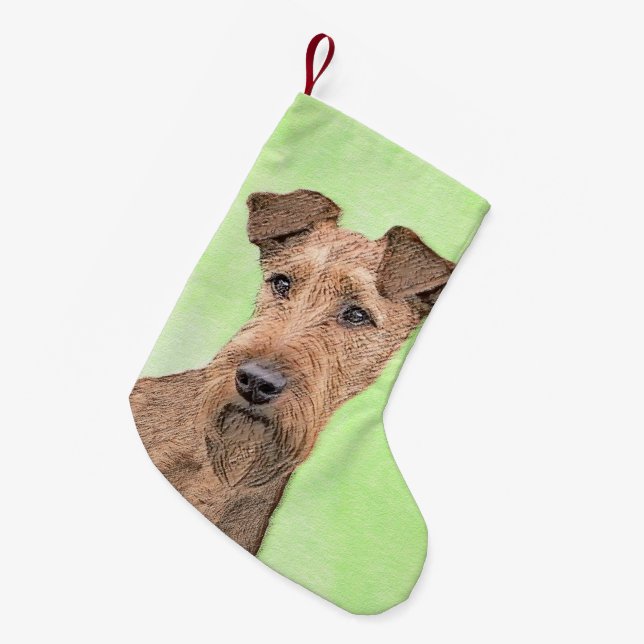 Irish Terrier Painting - Cute Original Dog Art Small Christmas Stocking (Front (Hanging))